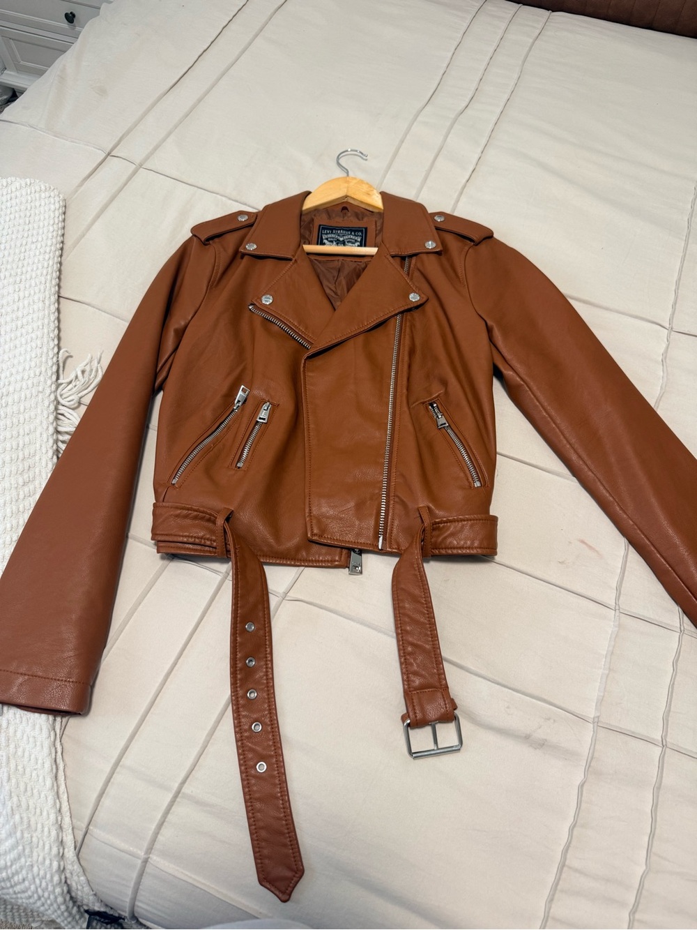 Levi's Chestnut Brown Moto-Style Leather Jacket with Belt